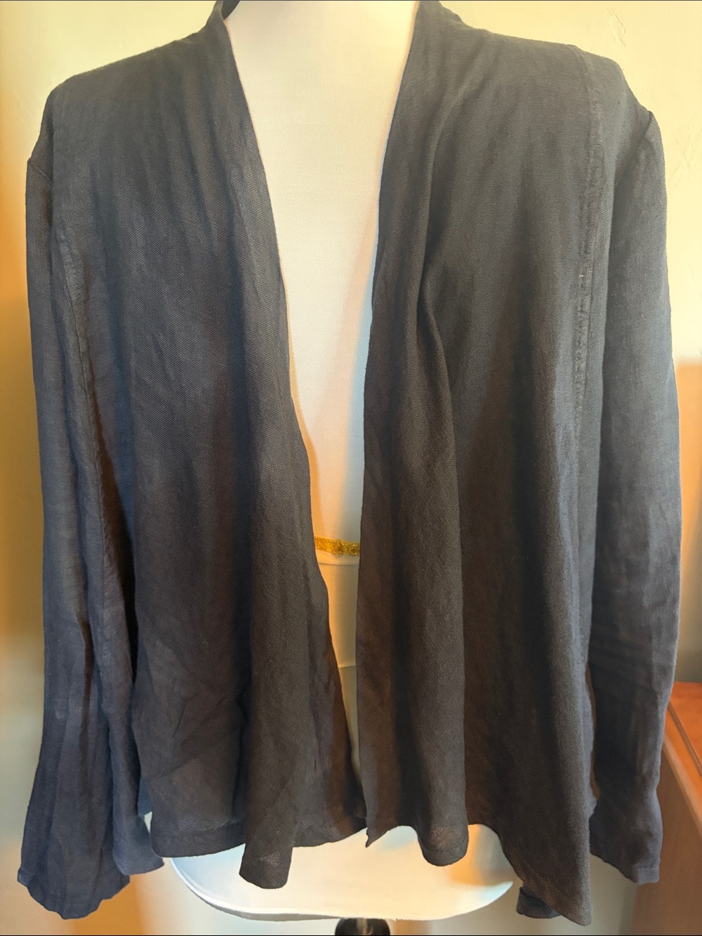 Women’s Open-Front LS Navy Linen Jacket-Cardigan S